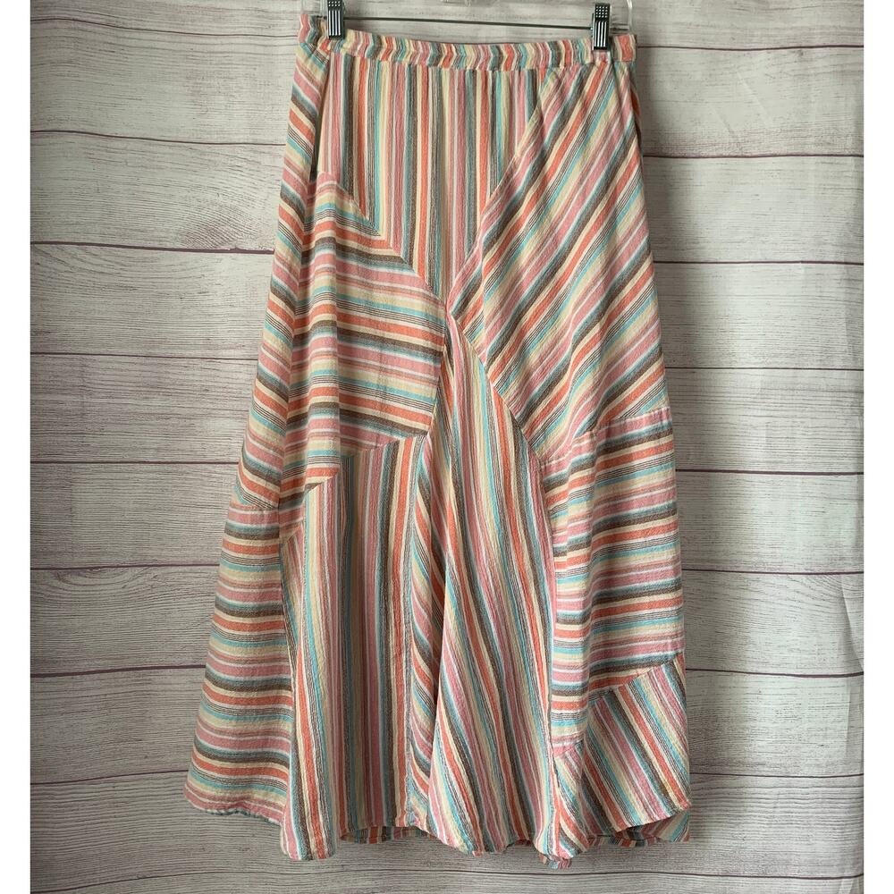 Notations Colorful Boho Striped Maxi Skirt Asymmetrical Patchwork Design Size S